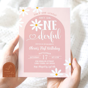 Pink Boho Arch Daisy Onederful First Birthday Invitation