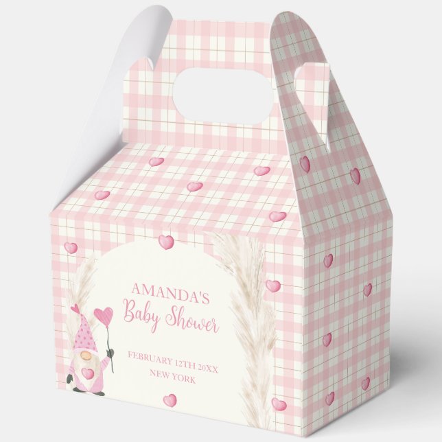 Pink Boho Arch Gingham Sweetheart Baby Shower Favour Box (Back)