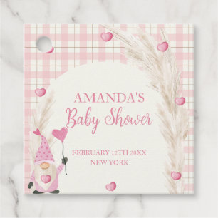 Pink Boho Arch Gingham Sweetheart Baby Shower Favour Tags