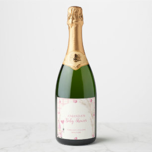 Pink Boho Arch Gingham Sweetheart Baby Shower Sparkling Wine Label