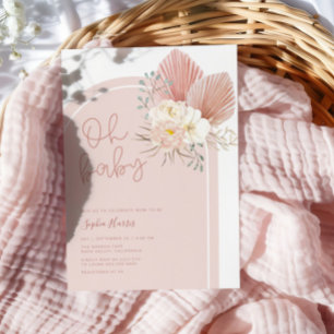 Pink Boho Arch Oh Baby Shower Invitation