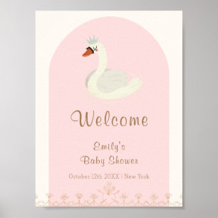 Pink Boho Arch Princess Swan Baby Shower Welcome Poster