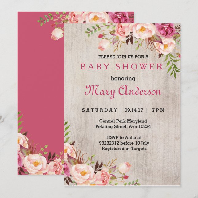 Pink Boho Baby Shower Invitation (Front/Back)