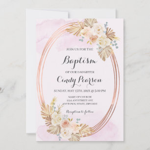 Pink Boho baptism invitation for girl