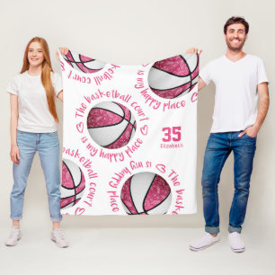 pink boho basketball court is my happy place fleece blanket