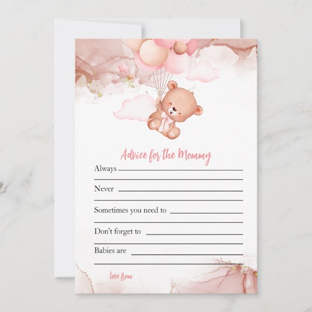 Pink Boho Bear Baby Shower Game Advice for Mummy Invitation (Front)