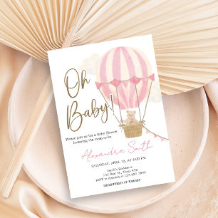 Pink Boho Bear Baby Shower  Invitation