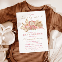 Pink Boho Bear Baby Shower Invitation | Bearly