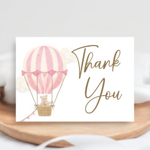 Pink Boho Bear Baby Shower  Thank You Card