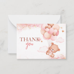 Pink Boho Bear Baby Shower Thank you Card