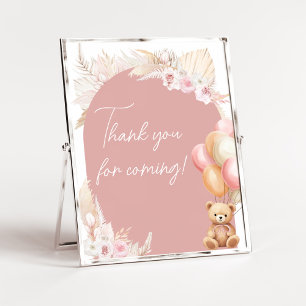 Pink Boho Bear Balloon Thank you for Coming Poster