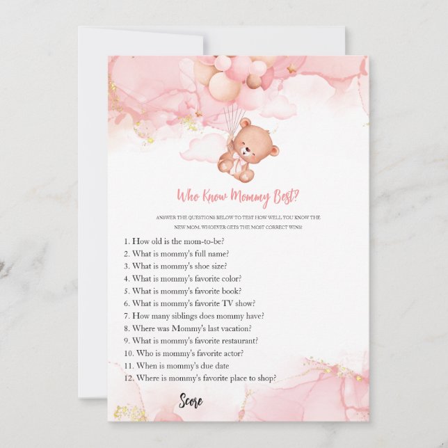 Pink Boho Bear Who Knows Mummy Best Baby Shower  Invitation (Front)
