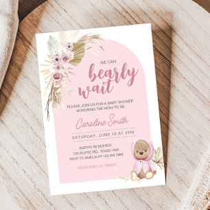 Pink Boho Bearly Wait Baby Shower  Invitation