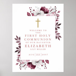 Pink Boho Botanical Holy Communion Welcome Sign