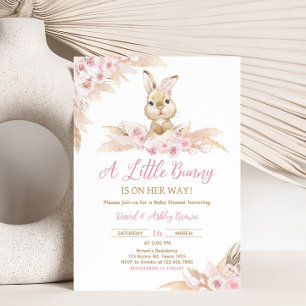 Pink Boho Bunny Baby Shower Invitation