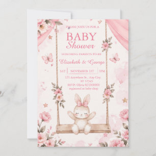 Pink Boho Bunny Baby Shower Invitation Girl