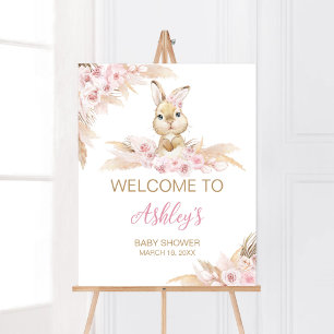 Pink Boho Bunny Baby Shower Welcome Poster