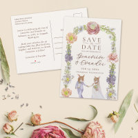 Pink Boho Bunny Love Floral Wedding Save the Date