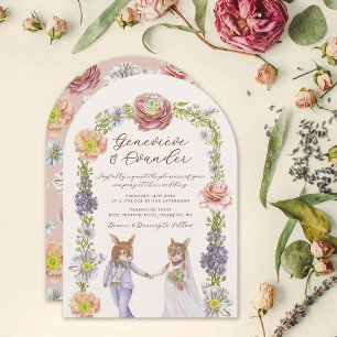 Pink Boho Bunny Love Watercolor Floral Wedding  Invitation