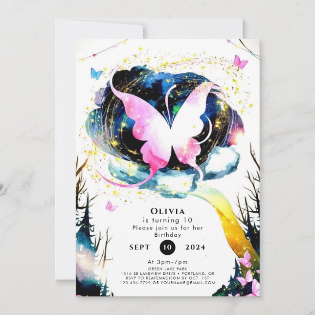 Pink Boho Butterfly Birthday Invitation (Front)