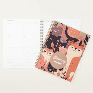 Pink Boho Cats and Flowers Personalised Planner