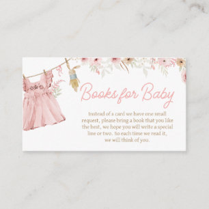Pink Boho Clothesline Baby Shower Books for Baby Enclosure Card