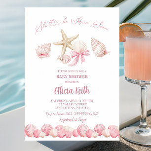 Pink Boho Coastal She'll be here soon baby shower Invitation