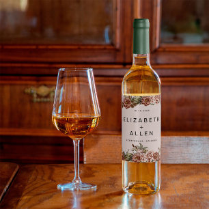 Pink Boho Cottagecore Enchanted Wedding Champagne Wine Label