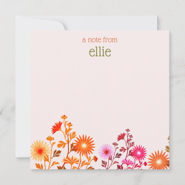 Pink Boho Country Floral  Note Card (Front)
