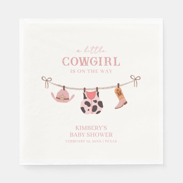 Pink Boho Cowgirl Clothesline Cowhide Baby Shower  Napkin (Front)