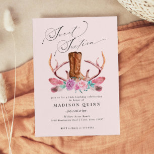 Pink Boho Cowgirl Sweet Sixteen Birthday Invitation