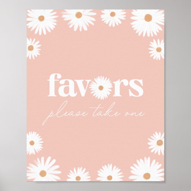 Pink Boho Daisy Birthday Party Favours Sign (Front)