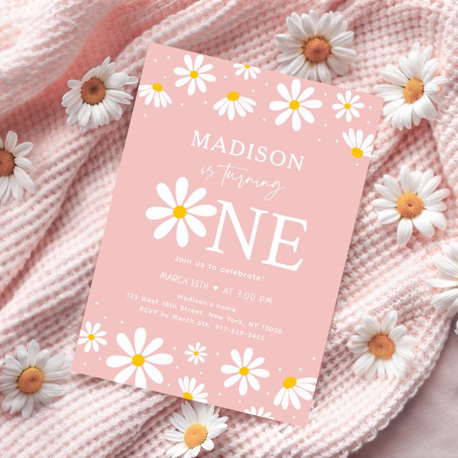 Pink Boho Daisy First Birthday Invitation (Creator Uploaded)