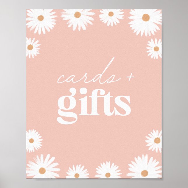 Pink Boho Daisy Floral Baby Shower Cards and Gifts Poster (Front)
