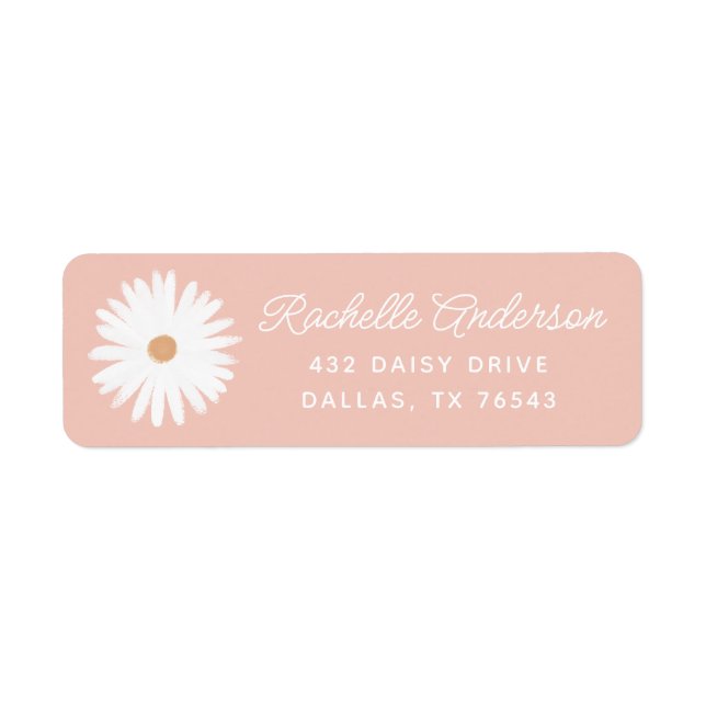 Pink Boho Daisy Floral Baby Shower Return Address (Front)