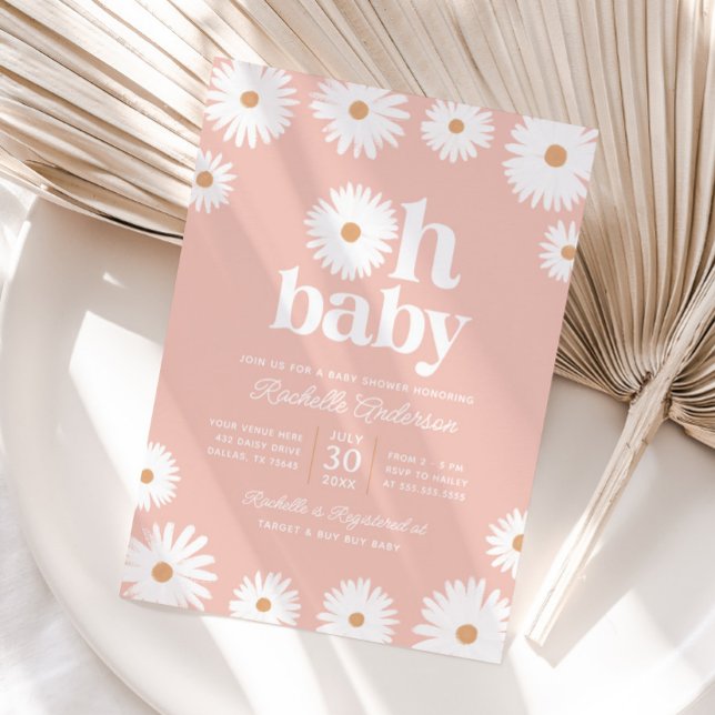 Pink Boho Daisy Floral Girl Baby Shower Invitation (Creator Uploaded)