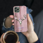 Pink Boho Deer Skull Floral Monogram Chic iPhone 13 Pro Max Case<br><div class="desc">The design is a photo and the cases are not made with actual glitter, sequins, metals or woods. This design is also available on other phone models. Choose Device Type to see other iPhone, Samsung Galaxy or Google cases. Some styles may be changed by selecting Style if that is an...</div>