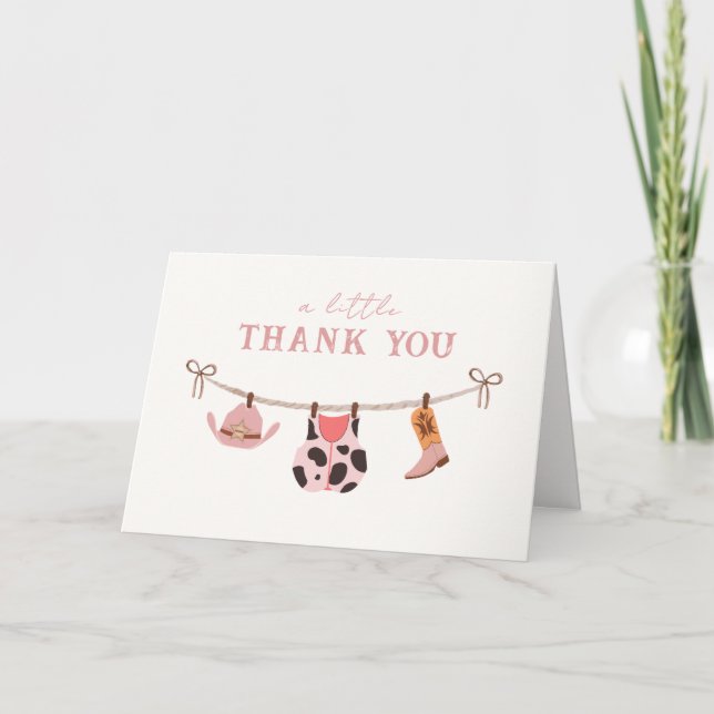 Pink Boho Desert Cowgirl Clothesline Baby Shower  Thank You Card (Front)