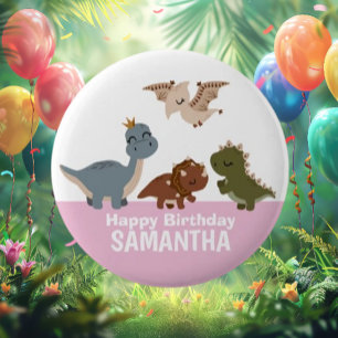 Pink Boho Dinosaur  6 Cm Round Badge