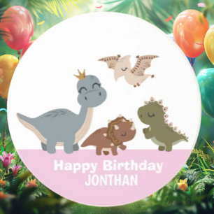 Pink Boho Dinosaur Birthday Party Coaster