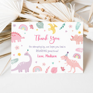 Pink Boho Dinosaur Birthday Thank You Card