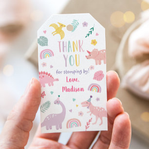 Pink Boho Dinosaur Birthday Thank You Gift Tags