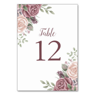 Pink Boho Dusty Rose Watercolor Floral Table Numb Number