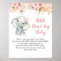 Pink Boho Elephant Girl Baby Shower Don't Say Baby