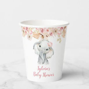 Pink Boho Elephant Girl Baby Shower Paper Cup