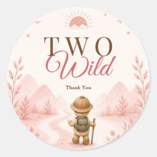 Pink Boho Explorer Kids Birthday Classic Round Sticker