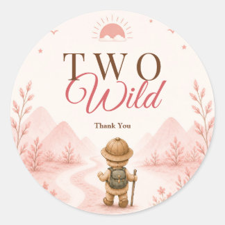 Pink Boho Explorer Kids Birthday Classic Round Sticker