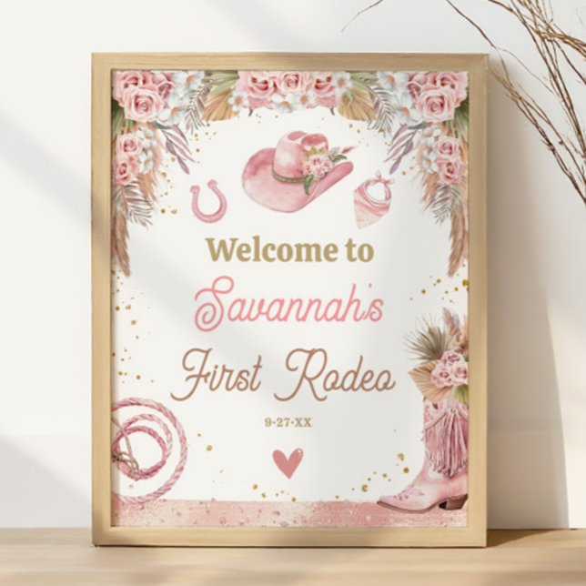 Pink Boho First Rodeo 1st Birthday 16x20 Welcome Poster (Pink Boho First Rodeo 1st Birthday 16x20 Welcome Poster)