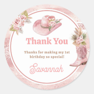 Pink Boho First Rodeo 1st Birthday Classic Round Sticker