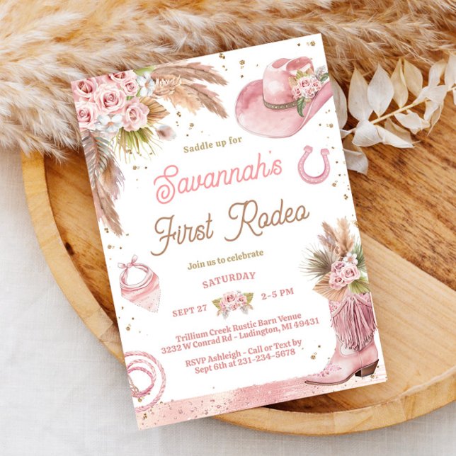 Pink Boho First Rodeo 1st Birthday Invitation (Pink Boho First Rodeo 1st Birthday Invitation)